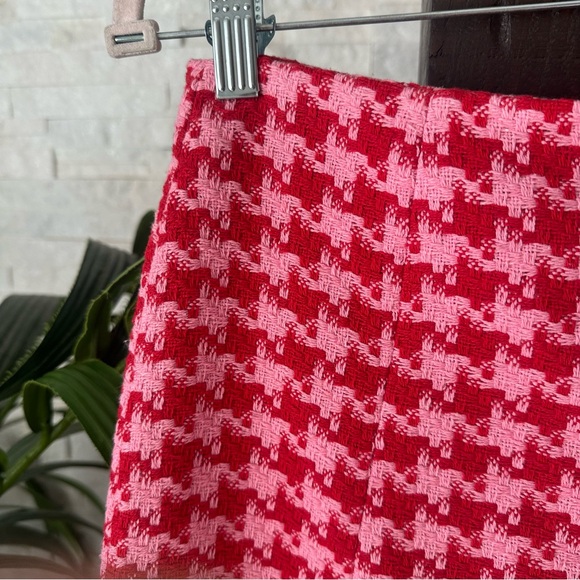 Nasty Gal Red Hot Pink Boucle Tweed Houndstooth Mini Skirt Size 6 NWT - Picture 7 of 8